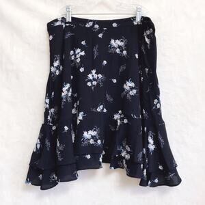 LOFT Blue & White Wildflower Flounce Skirt